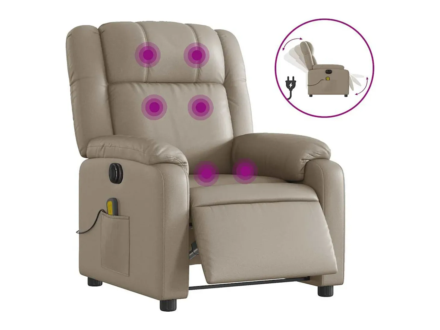 Poltrona massagens reclinável elétrica couro artif. cappuccino