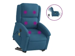 Poltrona massagens reclinável elevatória elétrica veludo azul