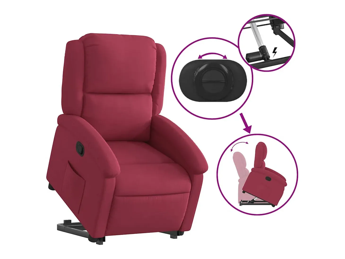 Poltrona massagens reclinável elevatória veludo vermelho tinto
