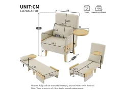 Poltrona moderna 62x67x88 cm - Poltrona conversível 3 em 1 - Com função de cama - Poltrona dobrável estofada - Bege