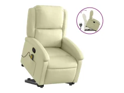 Poltrona reclinável elevatória couro genuíno cor creme