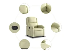 Poltrona reclinável elevatória couro genuíno cor creme