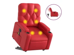 Poltrona reclinável elevatória elétrica couro artif. vermelho