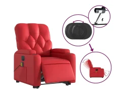 Poltrona reclinável elevatória elétrica couro artif. vermelho