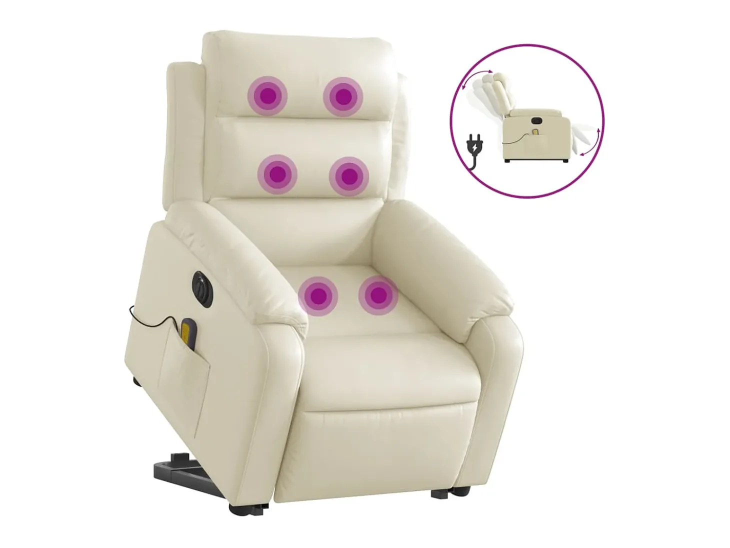 Poltrona reclinável elevatória elétrica couro artificial creme