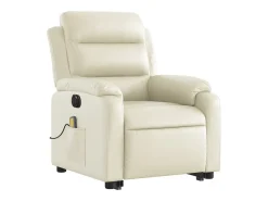 Poltrona reclinável elevatória elétrica couro artificial creme