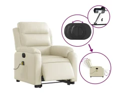 Poltrona reclinável elevatória elétrica couro artificial creme