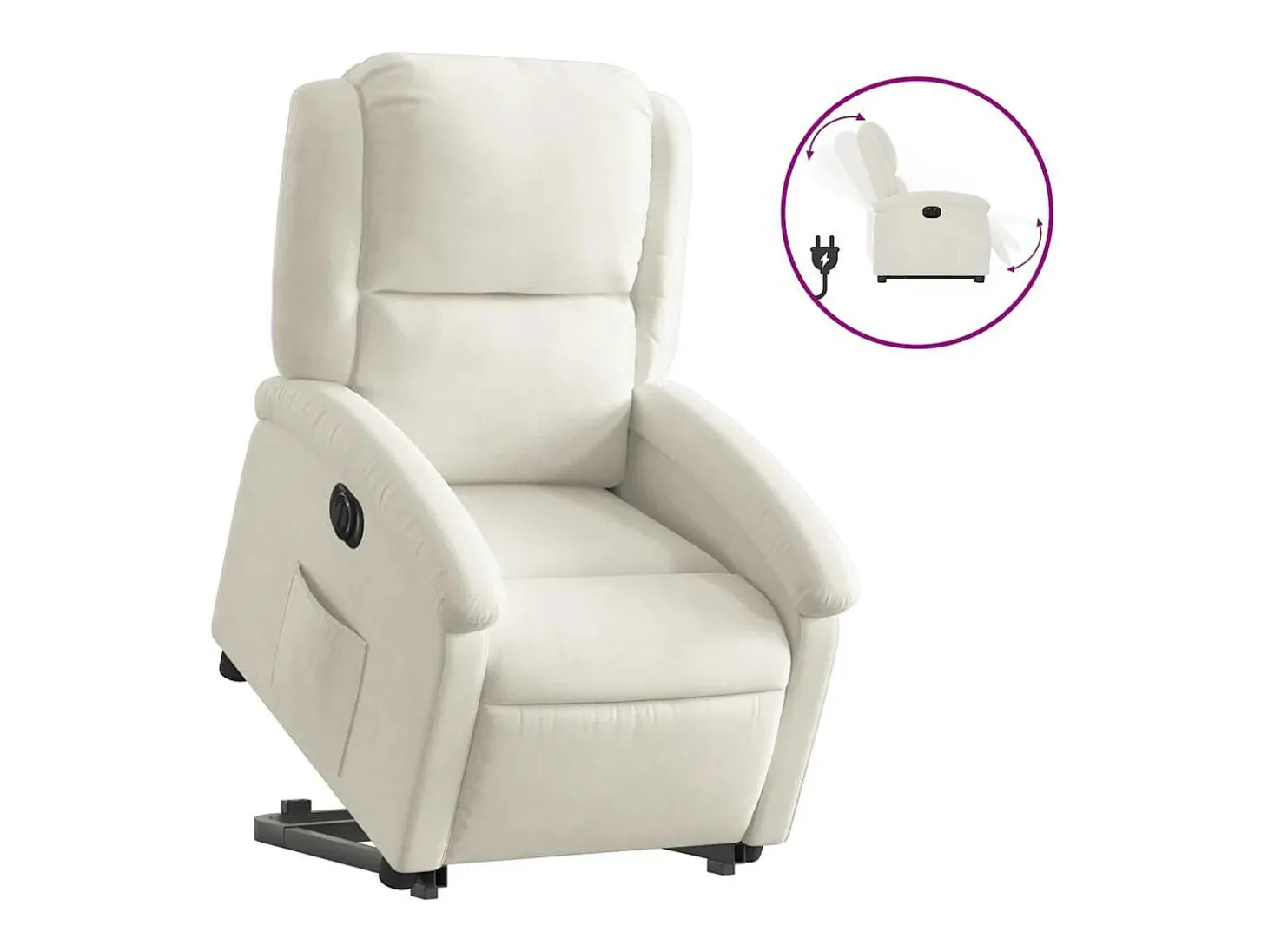 Poltrona reclinável elevatória elétrica veludo creme