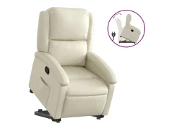 Poltrona reclinável elevatória couro artificial cor creme