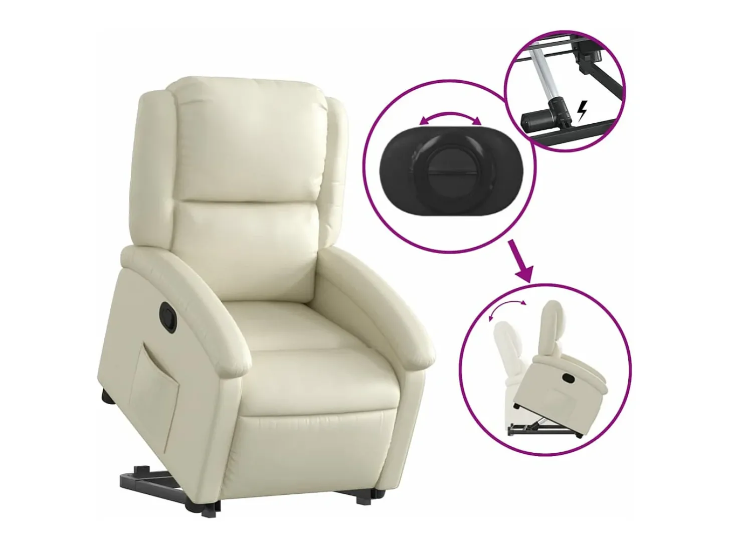 Poltrona reclinável elevatória couro artificial cor creme
