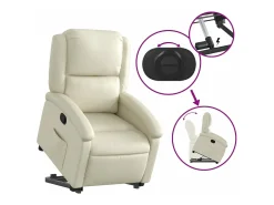 Poltrona reclinável elevatória couro artificial cor creme