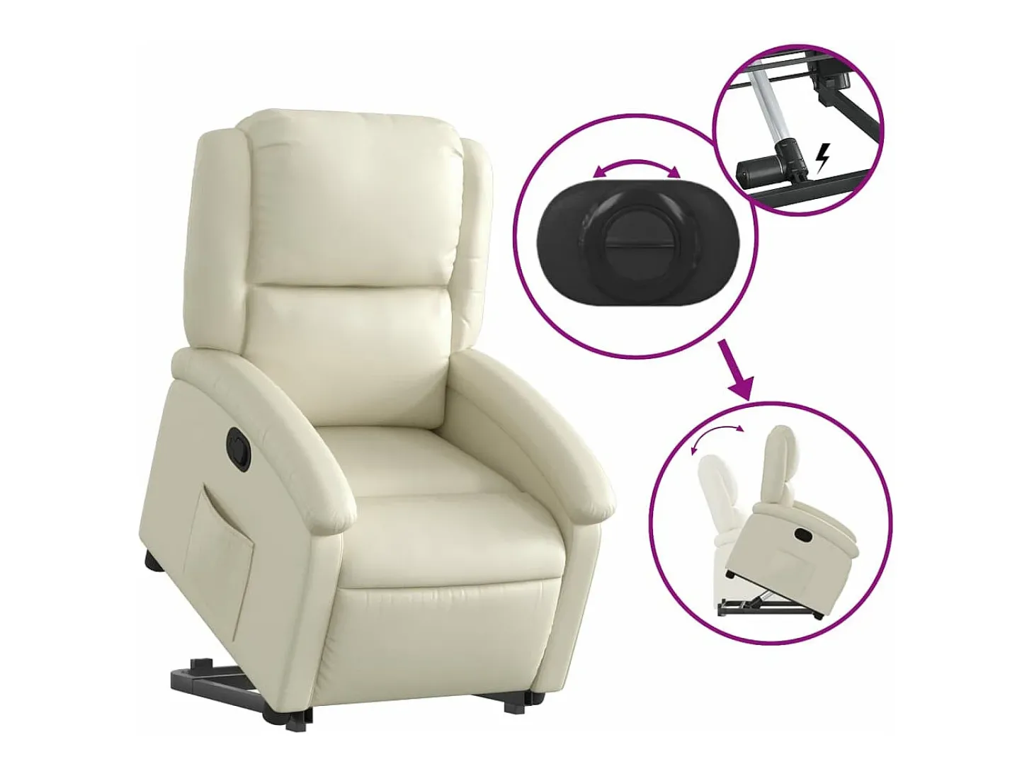 Poltrona reclinável elevatória couro artificial cor creme