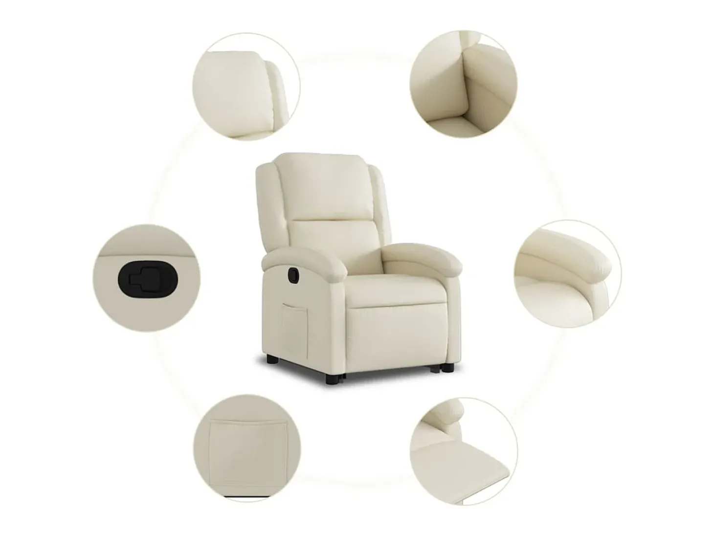 Poltrona reclinável elevatória couro artificial cor creme