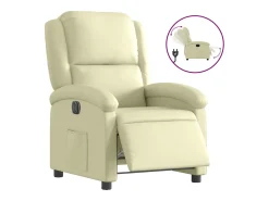 Poltrona reclinável elétrica couro genuíno cor creme
