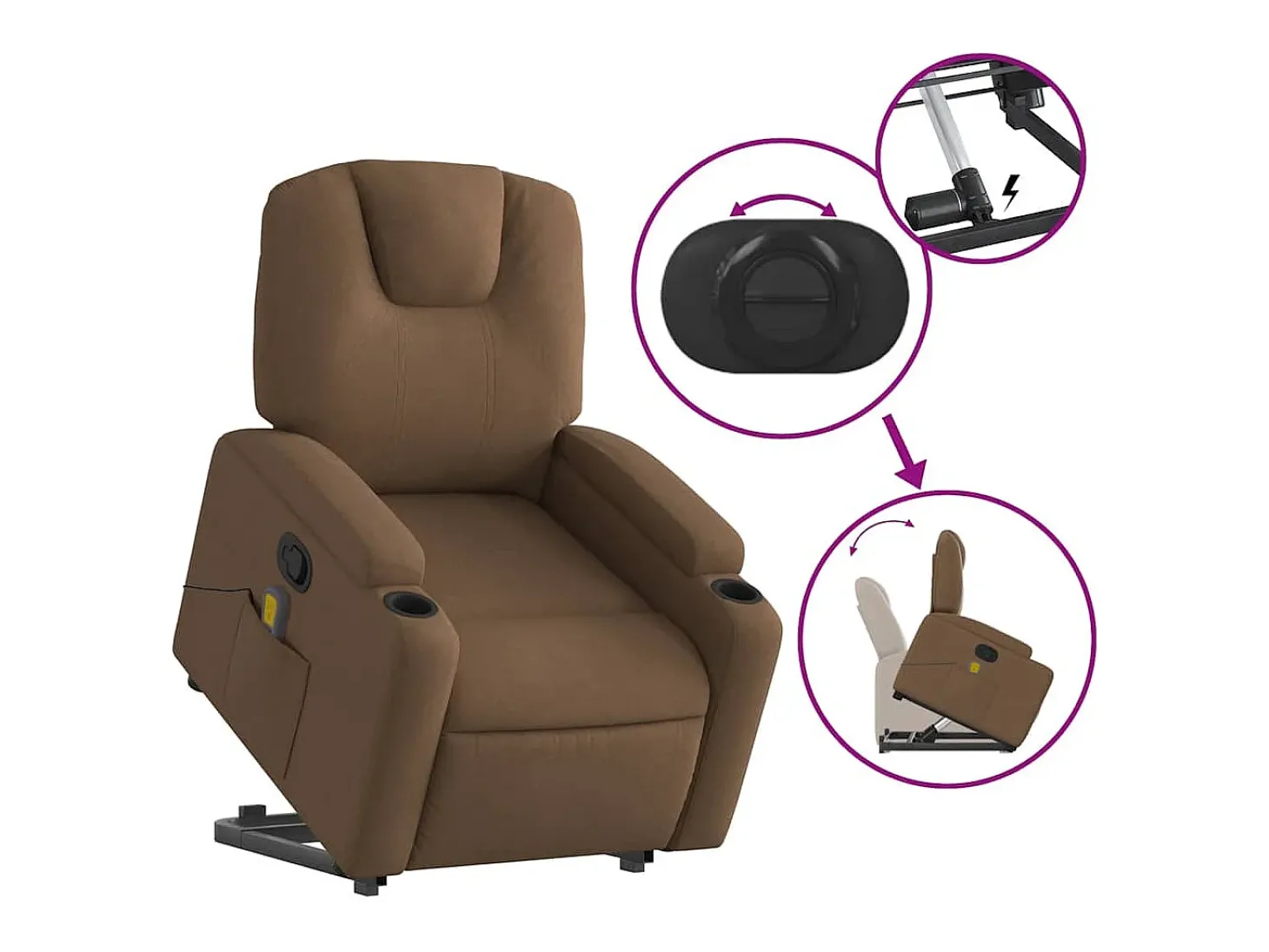 Poltrona reclinável massagens tecido castanho