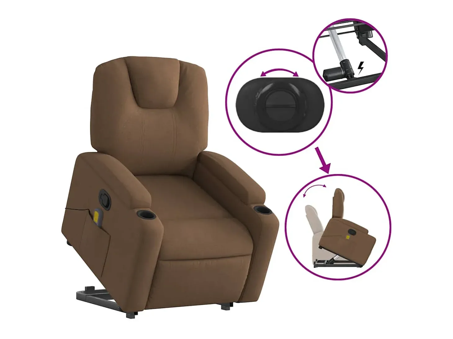 Poltrona reclinável massagens tecido castanho