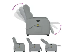 Poltrona reclinável massagens tecido cinzento-claro