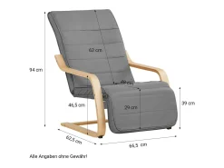 Poltrona reclinável 66,5x94x62,5 cm cinza Eames
