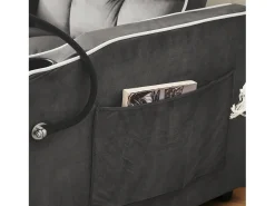 Poltrona retrátil em veludo - com suporte para copos + suporte para telemóvel - Cinza