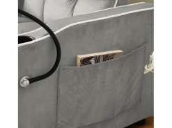 Poltrona retrátil em veludo - com suporte para copos + suporte para telemóvel - Cinza claro