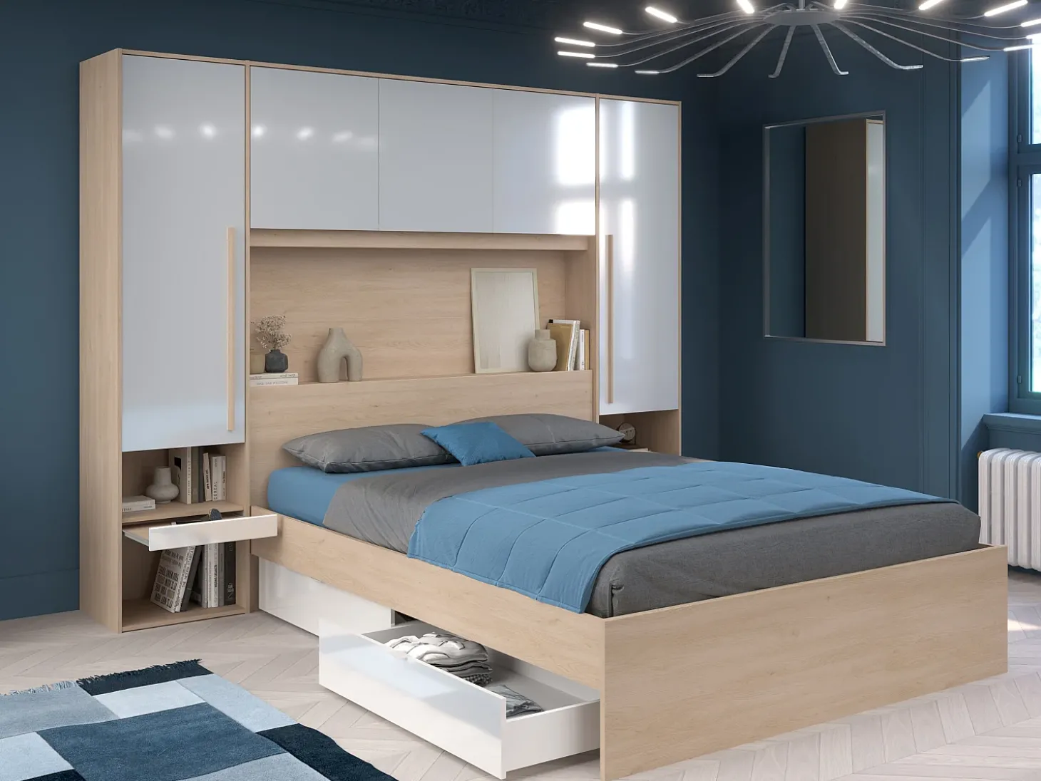 Ponte de cama arrumação e LEDs C265 cm branco brilhante e natural VELONA