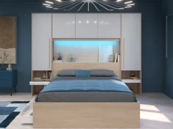 Ponte de cama arrumação e LEDs C265 cm branco brilhante e natural VELONA