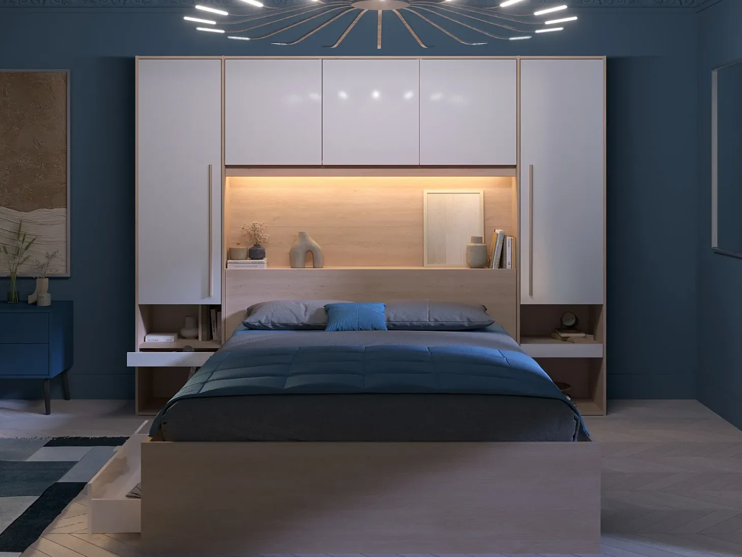 Ponte de cama arrumação e LEDs C265 cm branco brilhante e natural VELONA