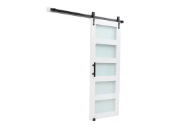 Porta de Celeiro Deslizante SucceBuy, 76.2 x 213.4 cm, de Painel MDF, Kit de Porta Deslizante com Kit de Ferragens, Superfície de PVC Impermeável