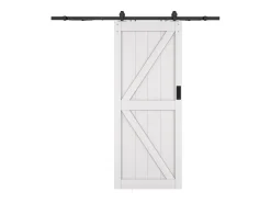 Porta de correr com sistema em aplique, madeira e MDF branco, A205 x C83 cm - NEFARA