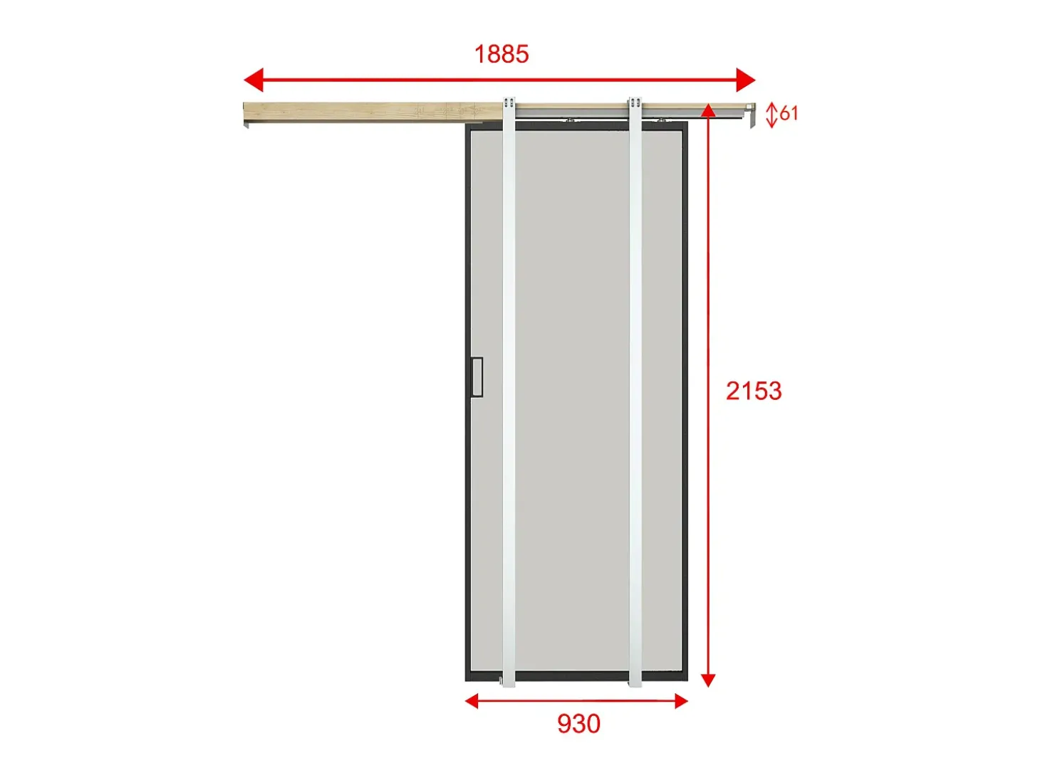 Porta de correr com sistema de tabique, vidro temperado fosco A205 x C93 cm - LINCI II