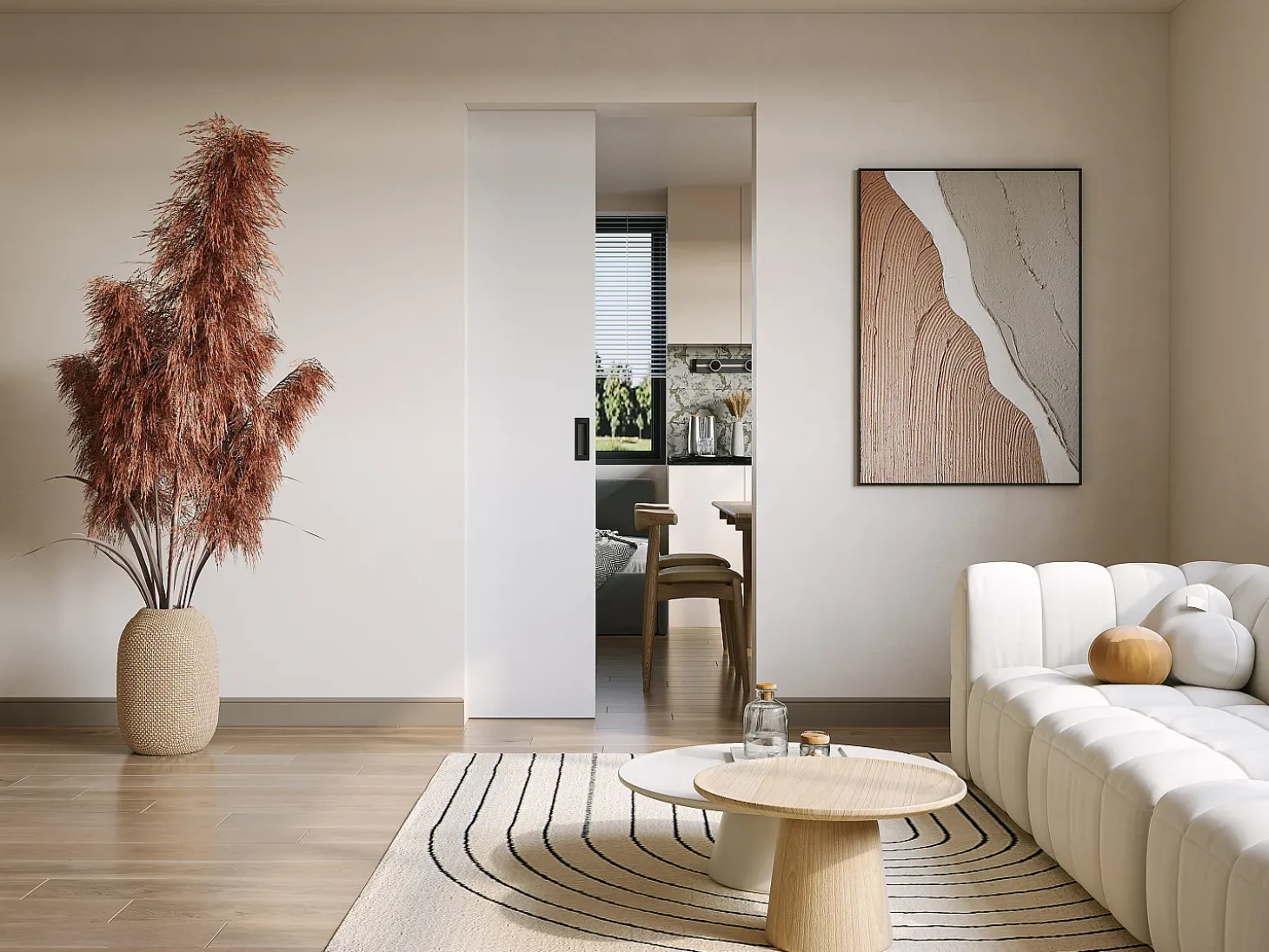 Porta de correr com sistema de tabique A205 x C93 cm MDF + PVC branco - VARIN II