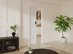Porta de correr com sistema de tabique em madeira e MDF branco, A205 x C83 cm - NEFARA