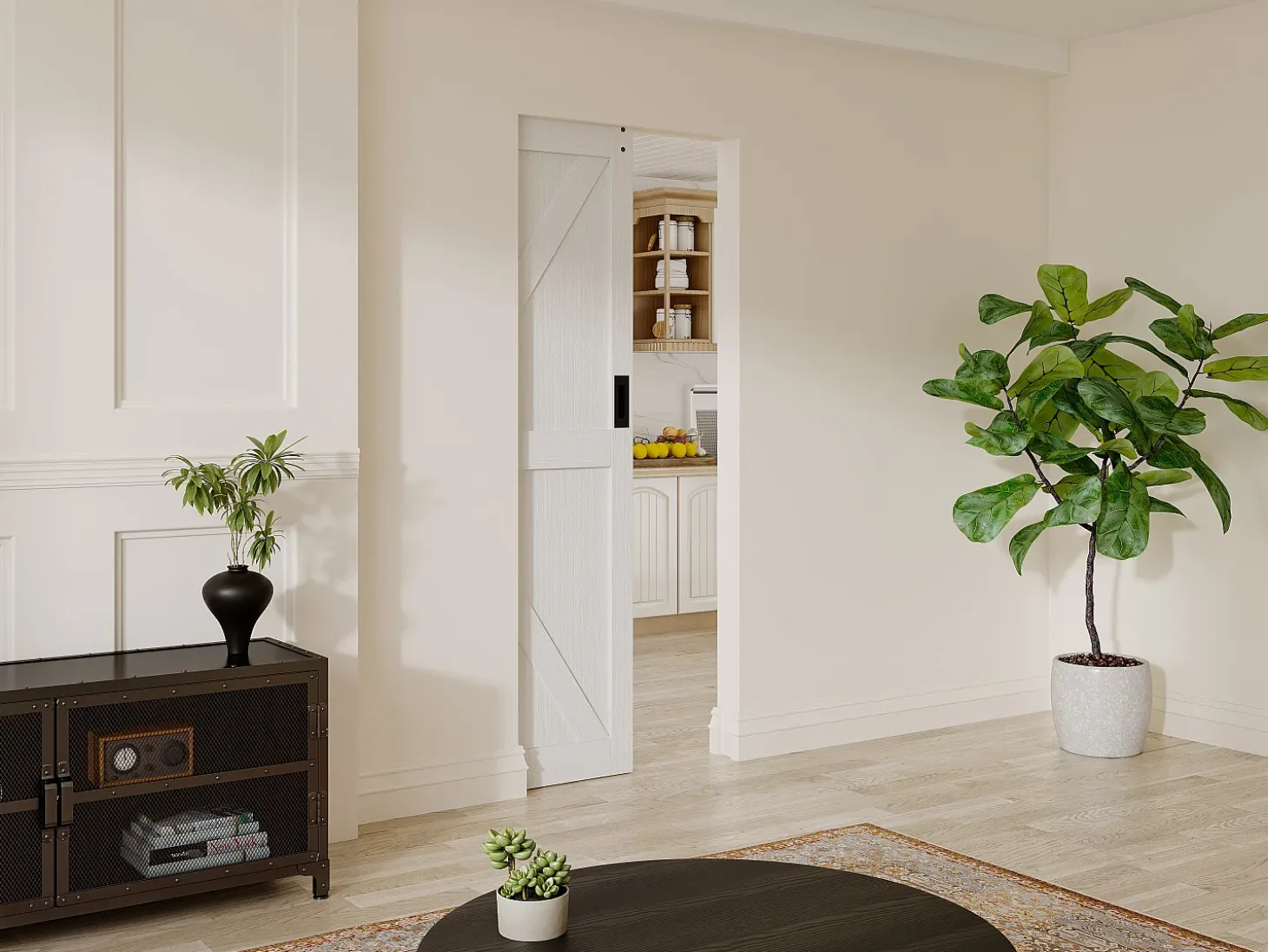 Porta de correr com sistema de tabique em madeira e MDF branco, A205 x C83 cm - NEFARA