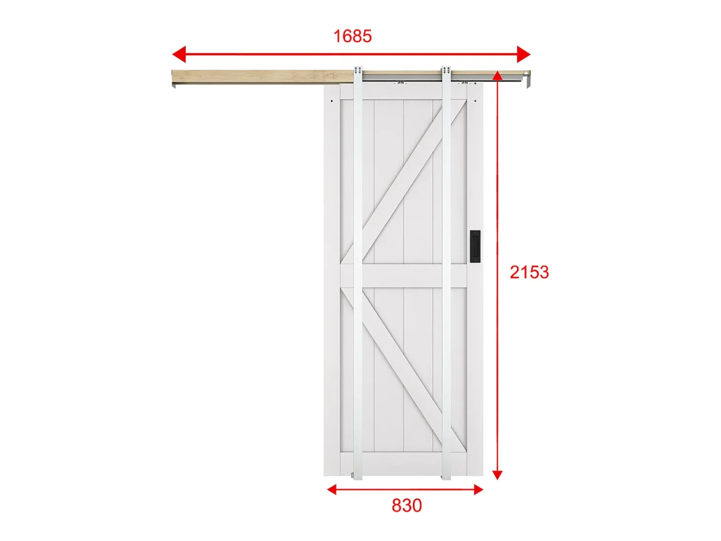 Porta de correr com sistema de tabique em madeira e MDF branco, A205 x C83 cm - NEFARA