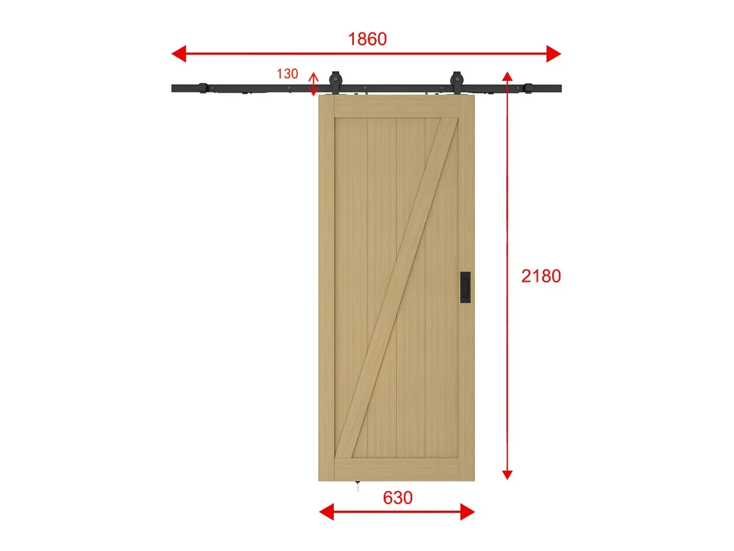 Porta de correr com trilho em madeira, MDF natural claro rústico A205xC63 cm - BALERMA