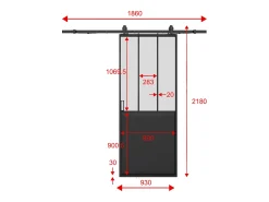 Porta de correr de atelier saliente com trilho, MDF e vidro fosco, A205xL93 cm, ARTISTO II