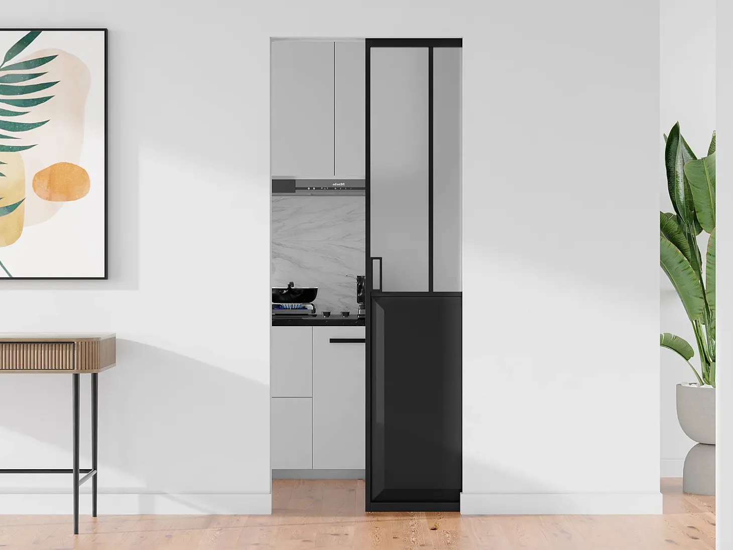Porta de correr de atelier em sistema de tabique vidro fosco A205 x C63 cm ARTISTO II