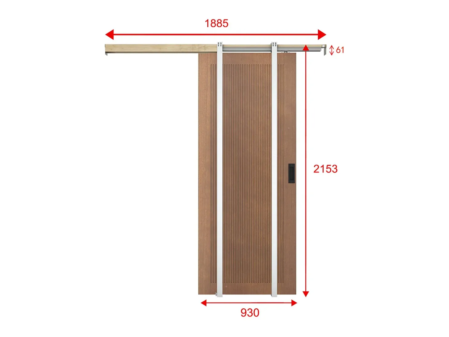 Porta de correr de tabique em MDF e madeira natural escura A205xC93 cm - SANDORA