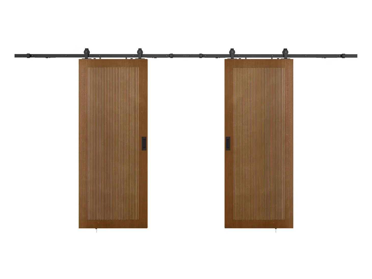 Porta de correr dupla com trilho MDF e madeira natural escuro 2xA205xC73 cm - SANDORA