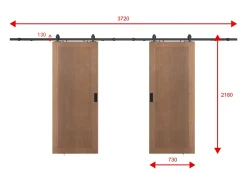 Porta de correr dupla com trilho MDF e madeira natural escuro 2xA205xC73 cm - SANDORA
