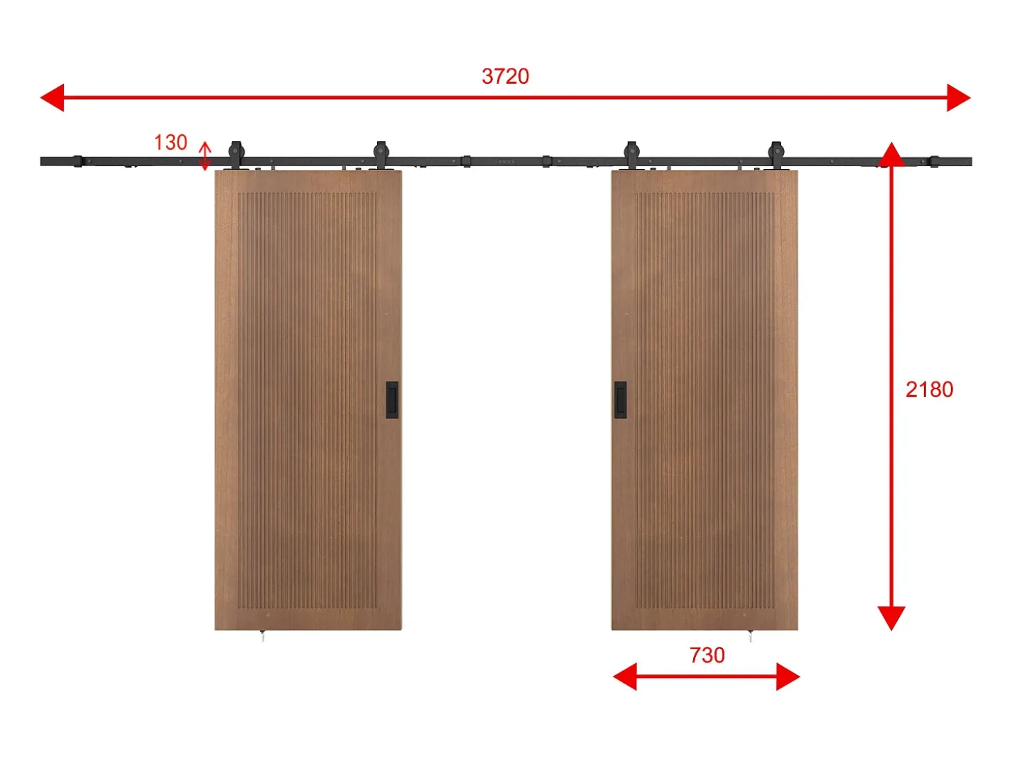 Porta de correr dupla com trilho MDF e madeira natural escuro 2xA205xC73 cm - SANDORA