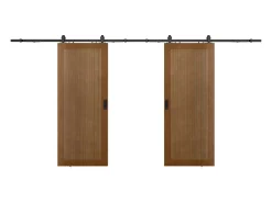 Porta de correr dupla com trilho MDF e madeira natural escuro 2xA205xC83 cm - SANDORA