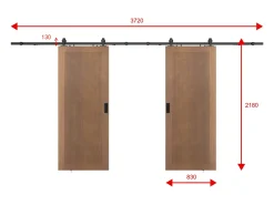 Porta de correr dupla com trilho MDF e madeira natural escuro 2xA205xC83 cm - SANDORA