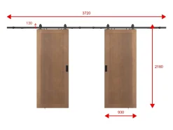 Porta de correr dupla com trilho MDF e madeira natural escuro 2xA205xC93 cm - SANDORA
