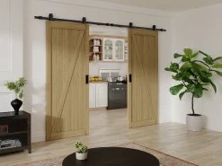 Porta de correr dupla com trilho, madeira, MDF natural claro 2xA205xC63 cm BALERMA