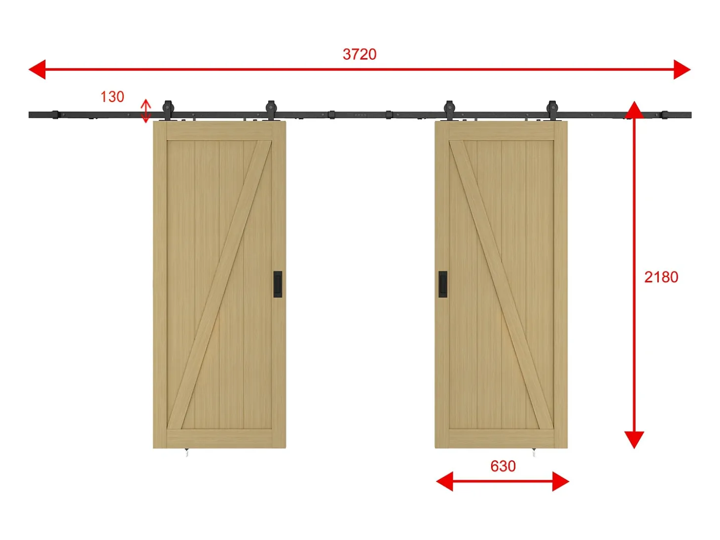 Porta de correr dupla com trilho, madeira, MDF natural claro 2xA205xC63 cm BALERMA
