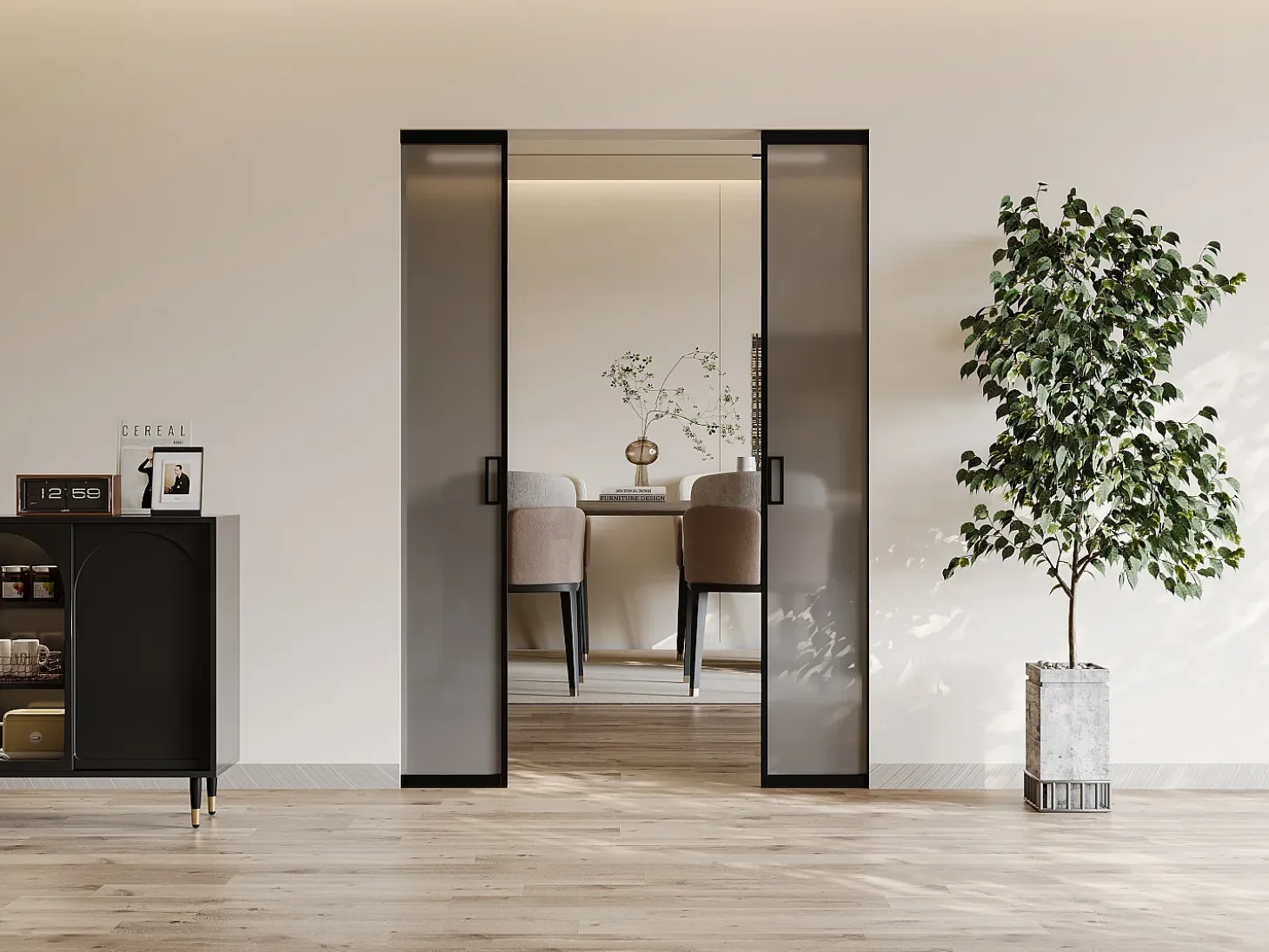 Porta de correr dupla com tabique, vidro fumado fosco, 2 x A205 x C63 cm - LINCI II