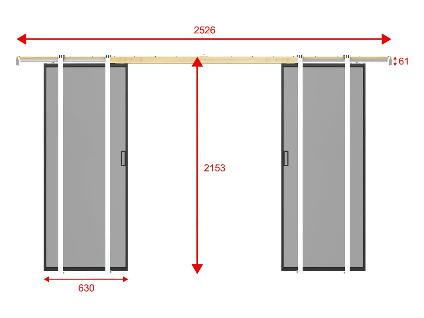 Porta de correr dupla com tabique, vidro fumado fosco, 2 x A205 x C63 cm - LINCI II