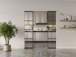 Porta de correr dupla com sistema de tabique transparente A205 x C73 cm - SINCA II