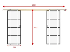 Porta de correr dupla com sistema de tabique transparente A205 x C73 cm - SINCA II